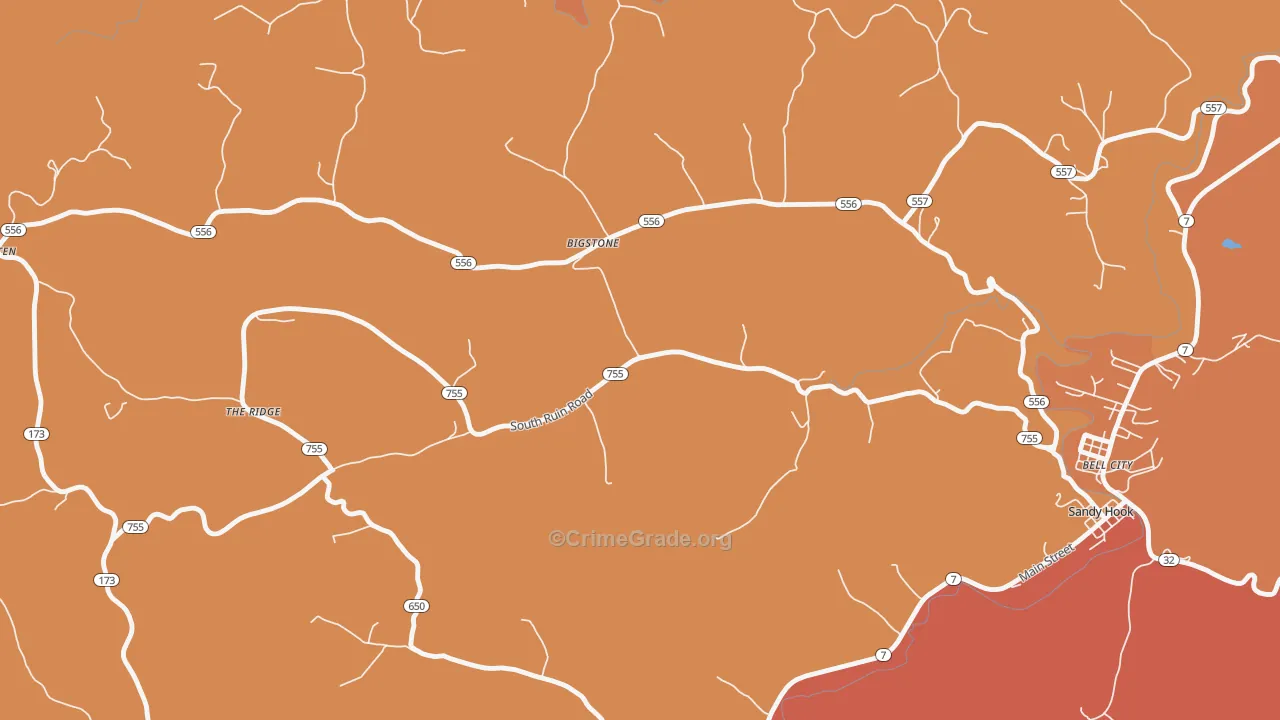 Bigstone, KY Map of Vandalism Rates