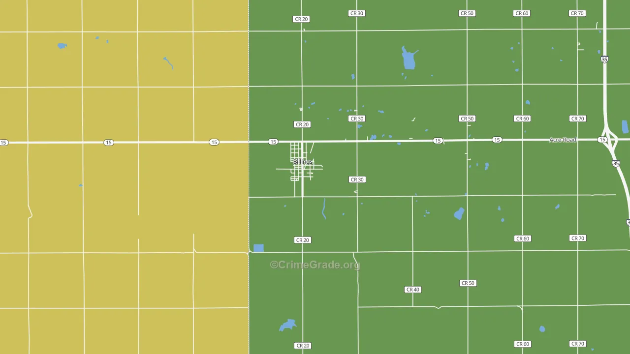 Billings, OK Map of Vandalism Rates