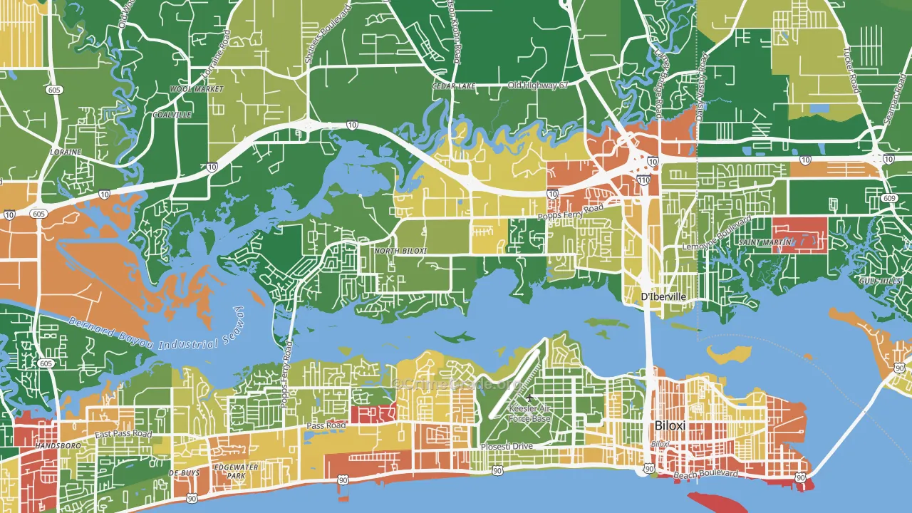 Biloxi, MS Map of Vandalism Rates
