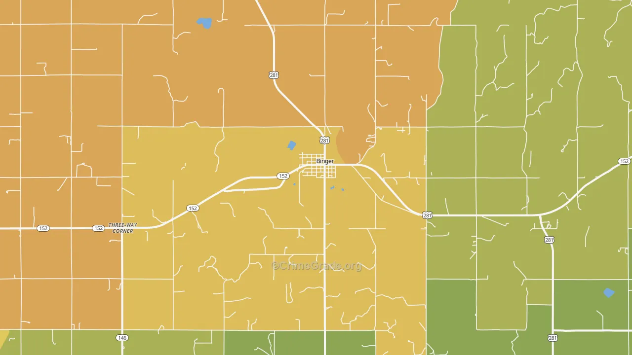 Binger, OK Map of Vandalism Rates