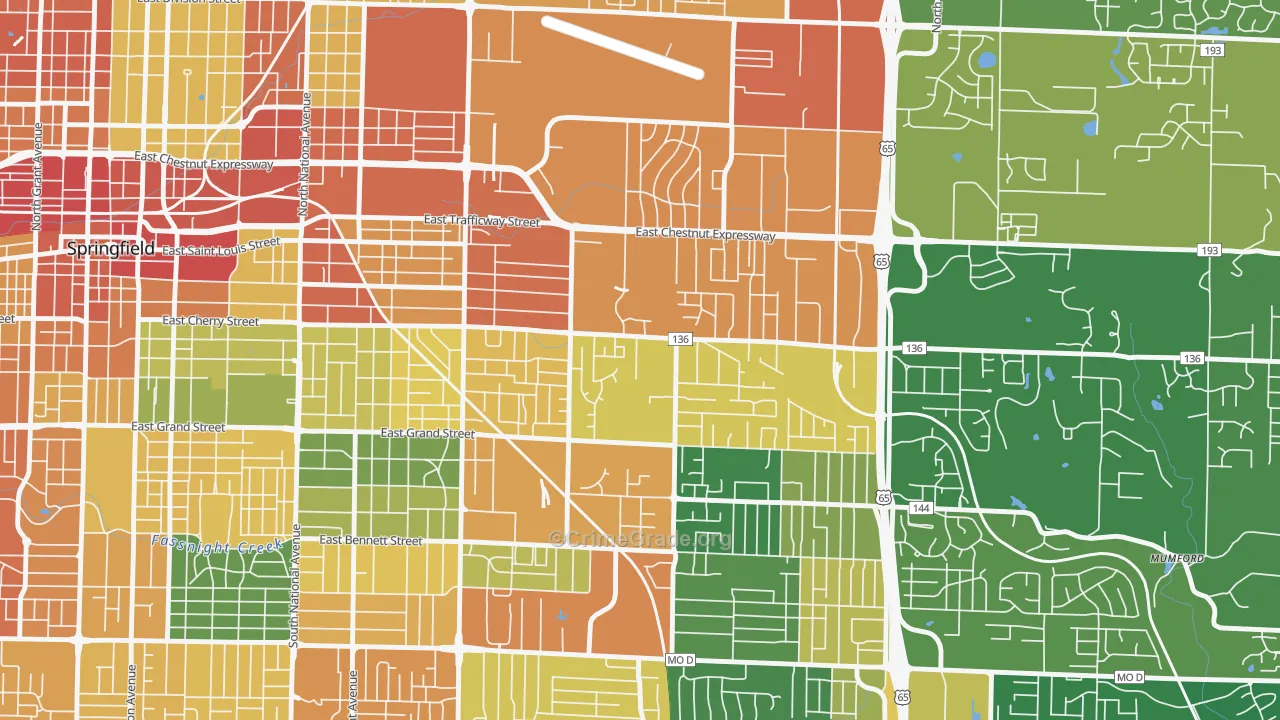 Bingham, Springfield, MO Map of Vandalism Rates