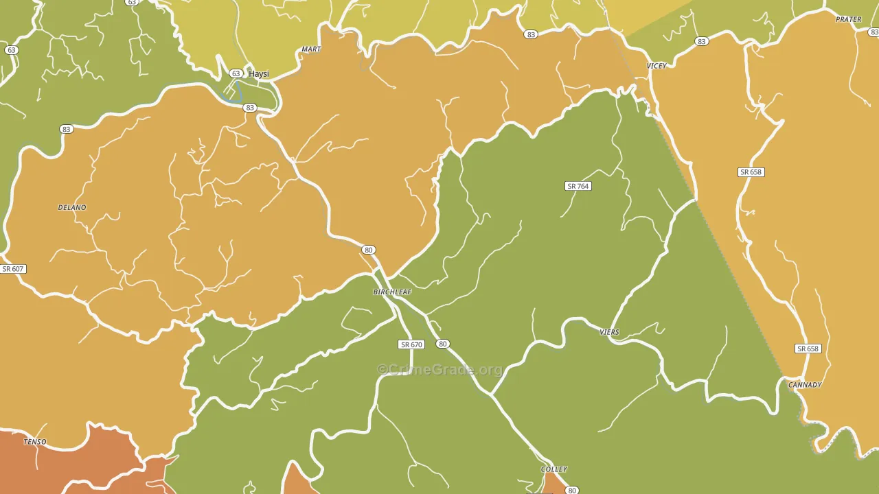 Birchleaf, VA Map of Vandalism Rates