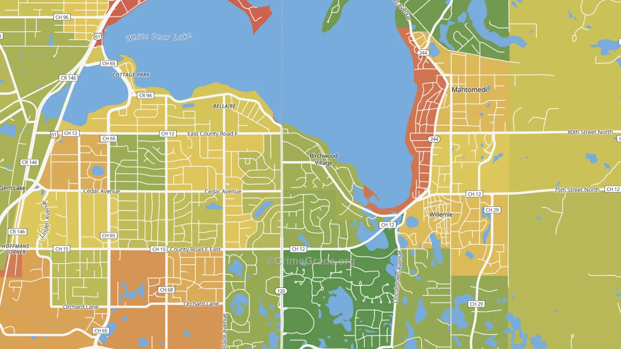Birchwood Village, MN Map of Vandalism Rates