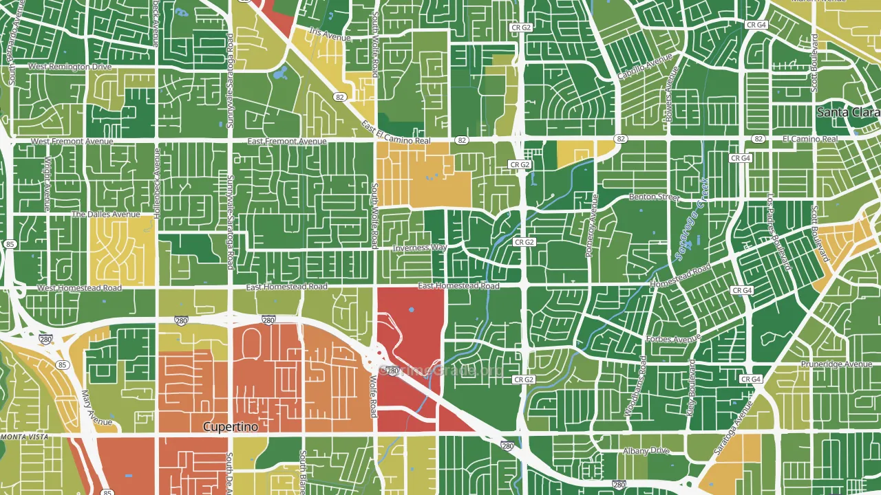 Birdland Neighbors, Sunnyvale, CA Map of Vandalism Rates