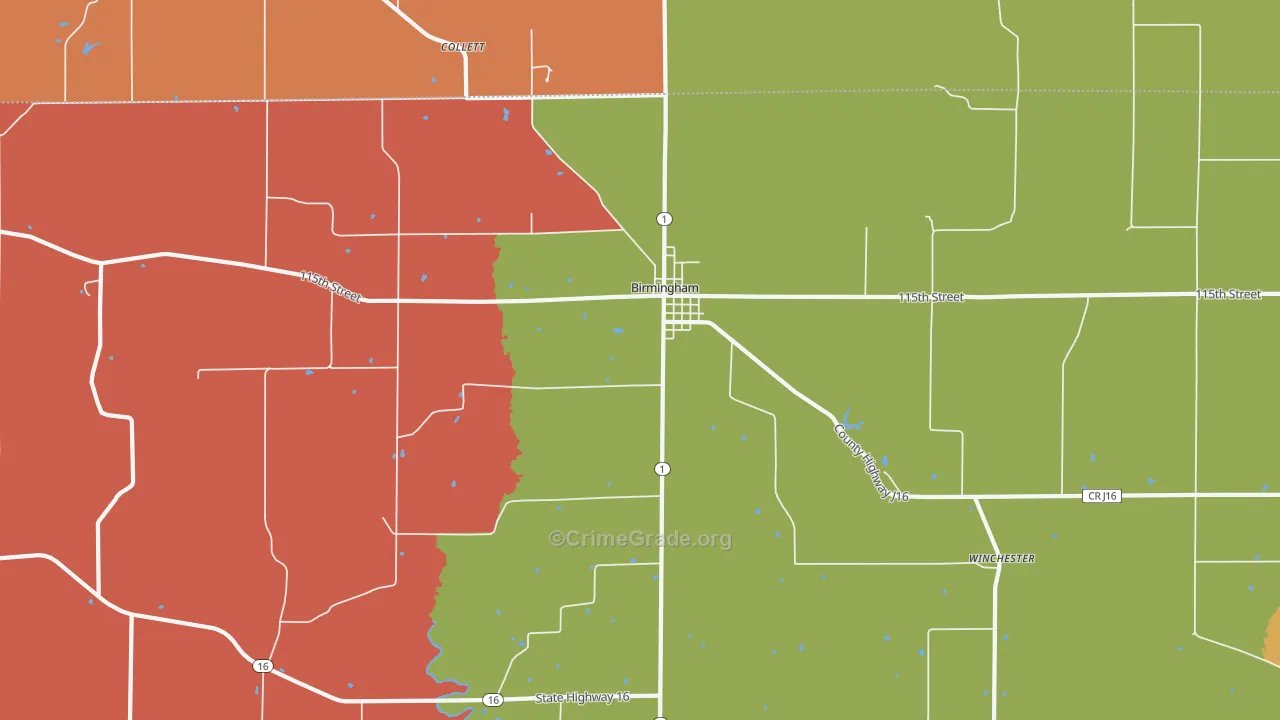 Birmingham, IA Map of Vandalism Rates