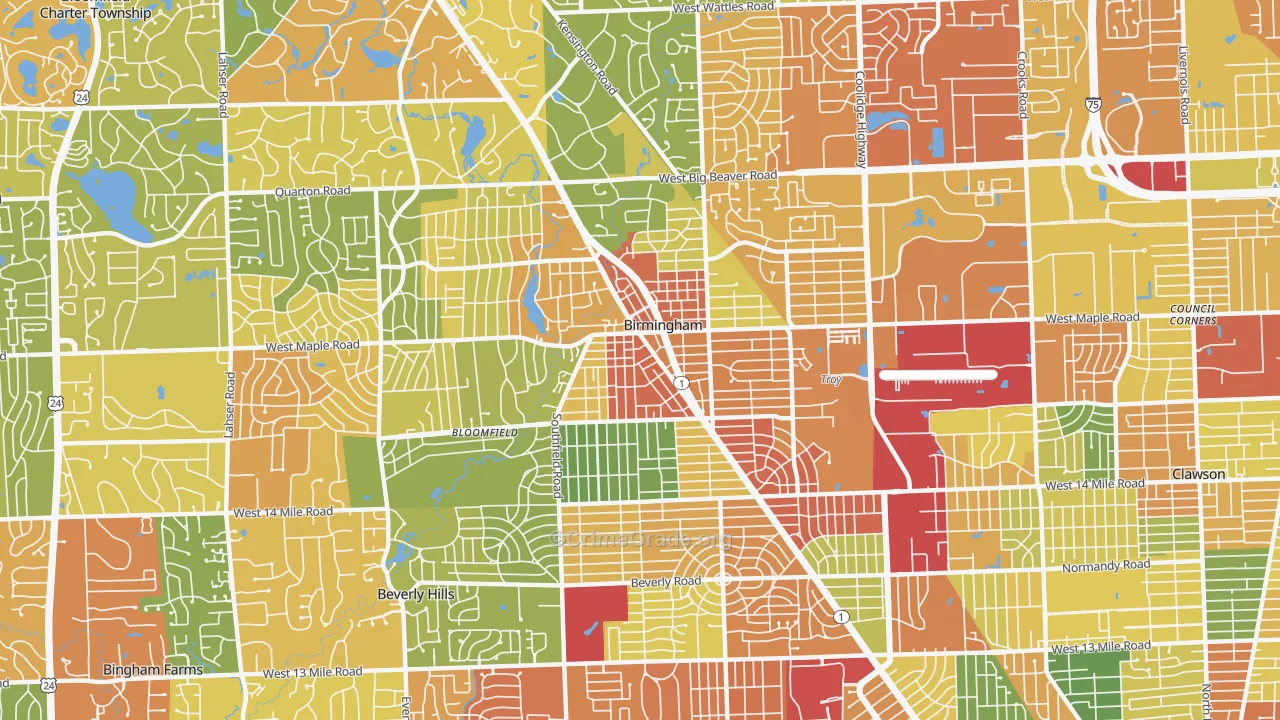 Birmingham, MI Map of Vandalism Rates