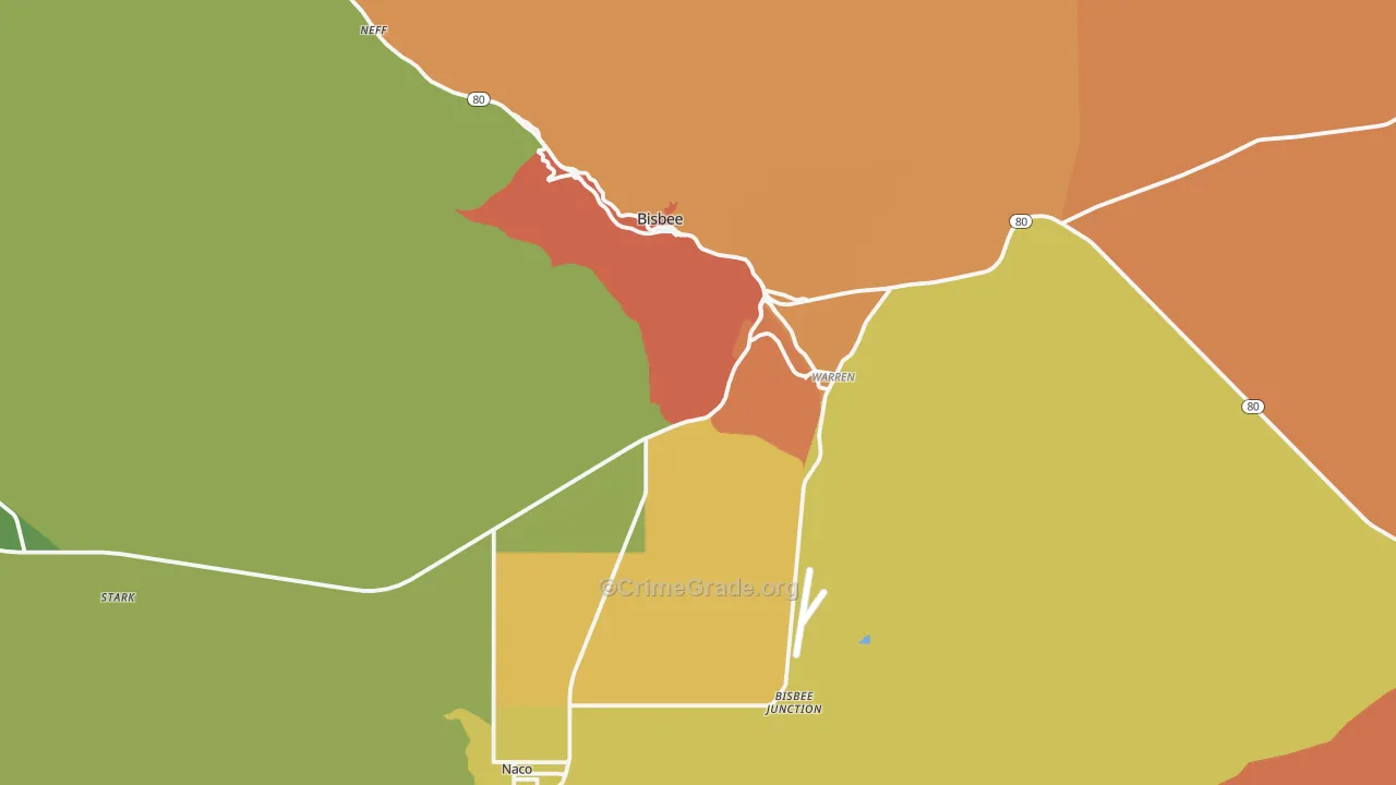 Bisbee, AZ Map of Vandalism Rates