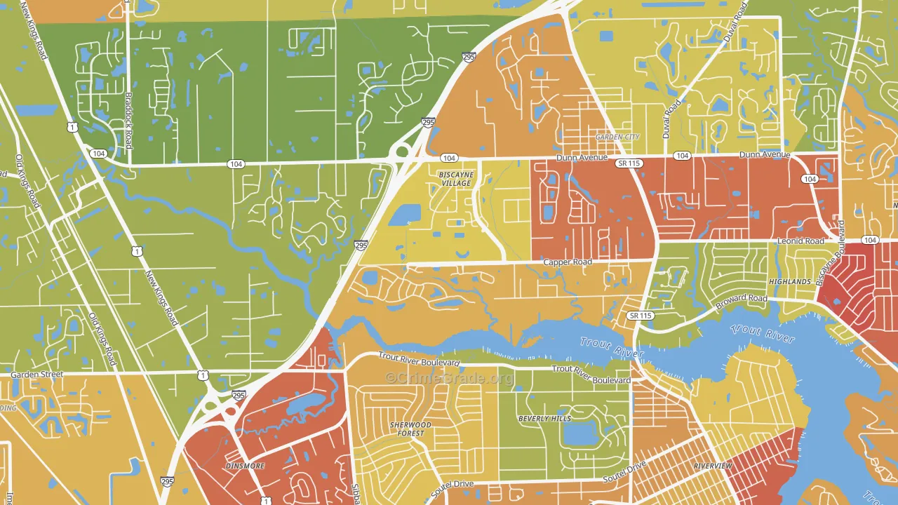 Biscayne Terrace, Jacksonville, FL Map of Vandalism Rates