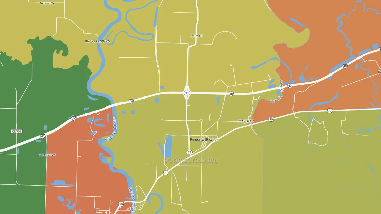 Biscoe, AR Map of Vandalism Rates