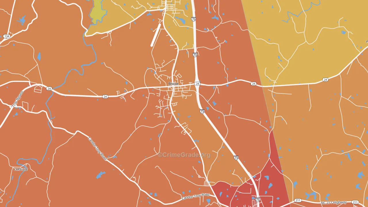 Biscoe, NC Map of Vandalism Rates