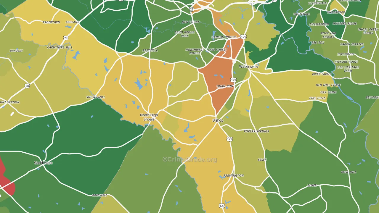 Bishop, GA Map of Vandalism Rates