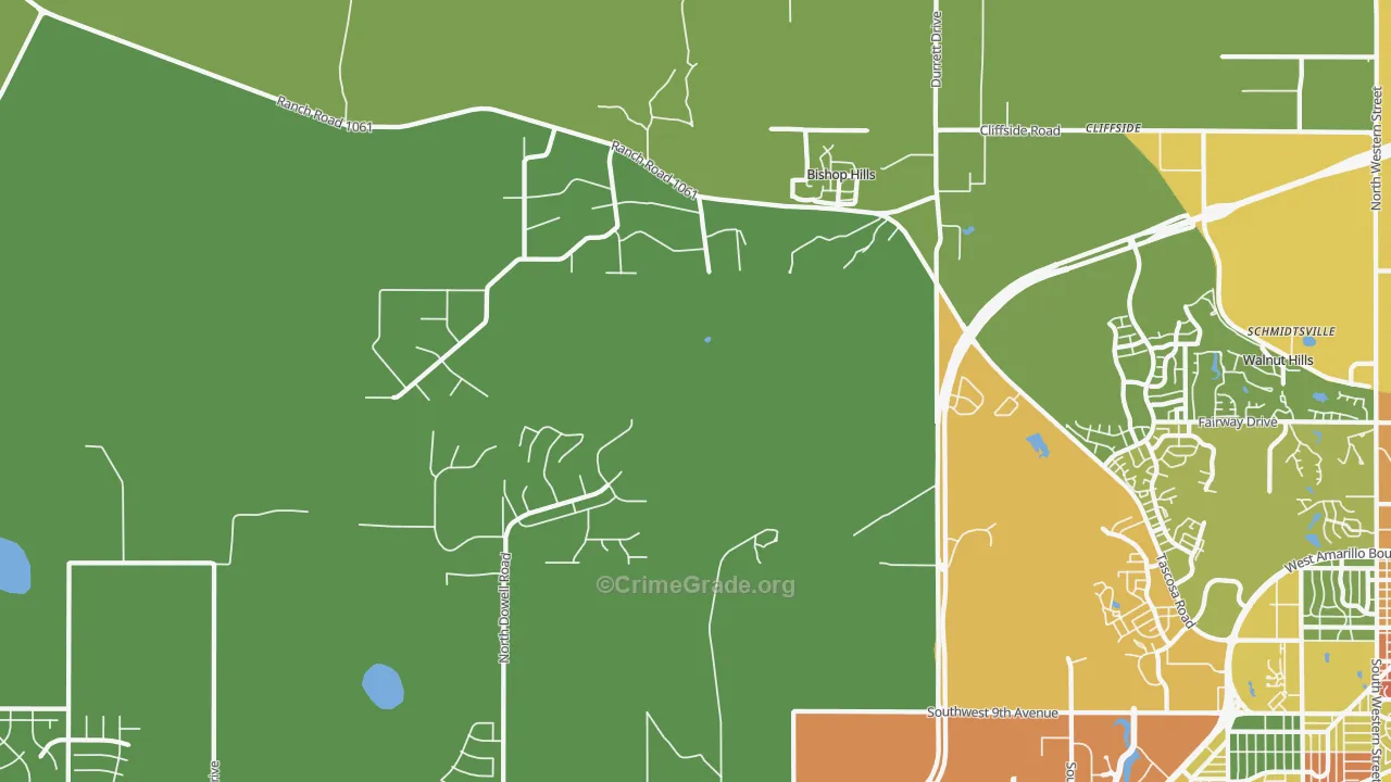 Bishop Hills, TX Map of Vandalism Rates