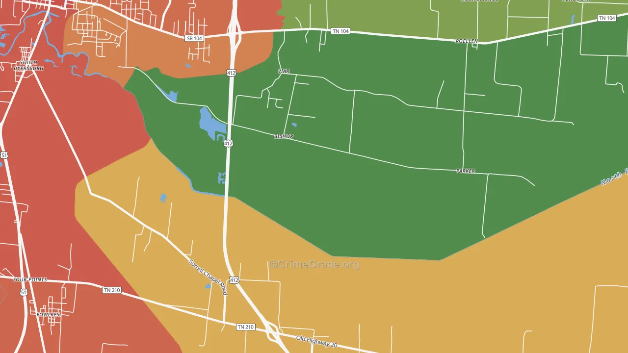 Bishop, TN Map of Vandalism Rates