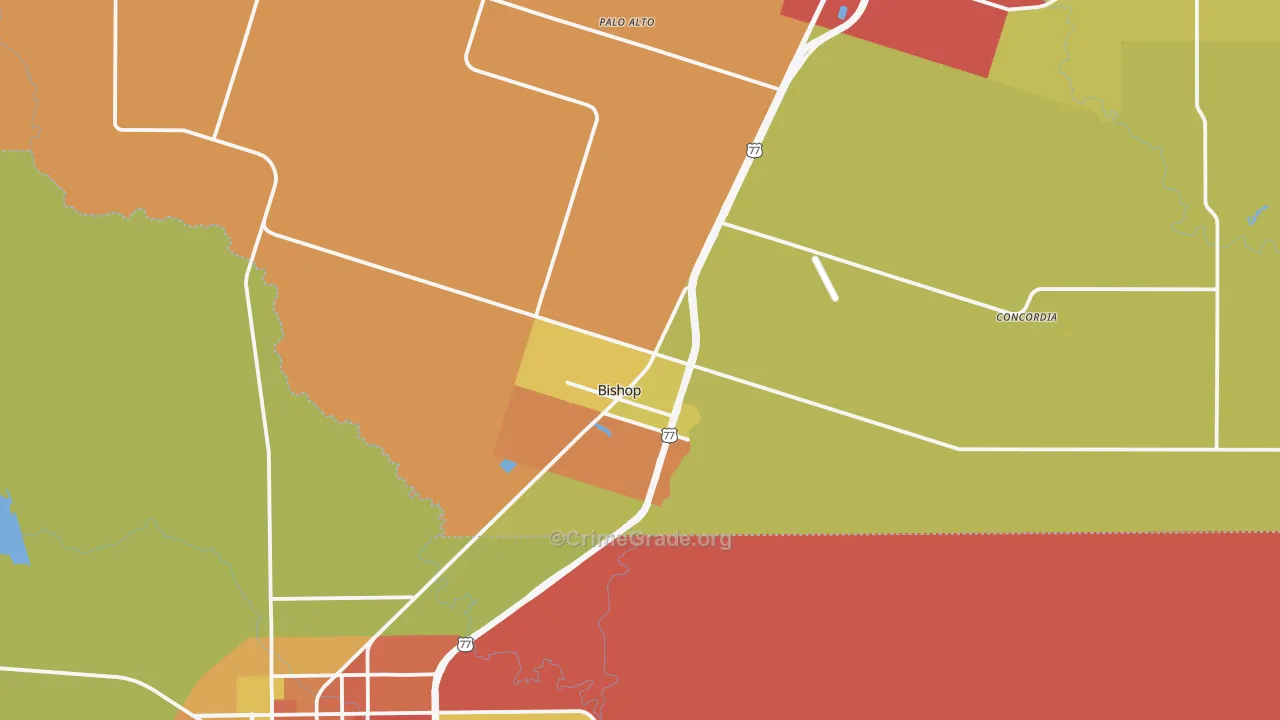 Bishop, TX Map of Vandalism Rates