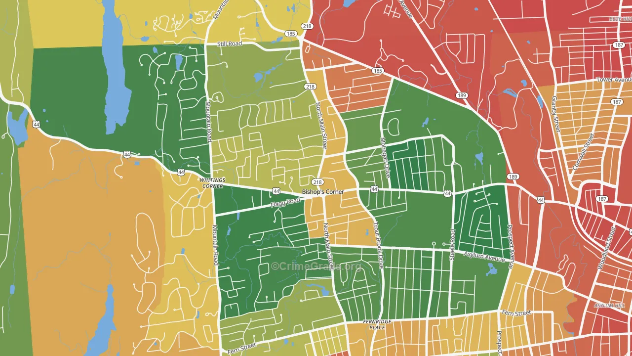 Bishops Corner, West Hartford, CT Map of Vandalism Rates