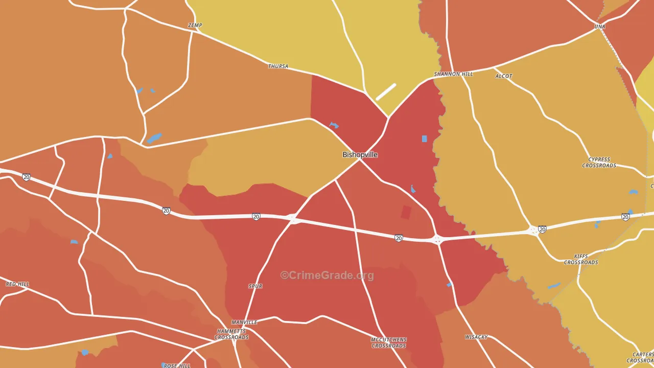 Bishopville, SC Map of Vandalism Rates