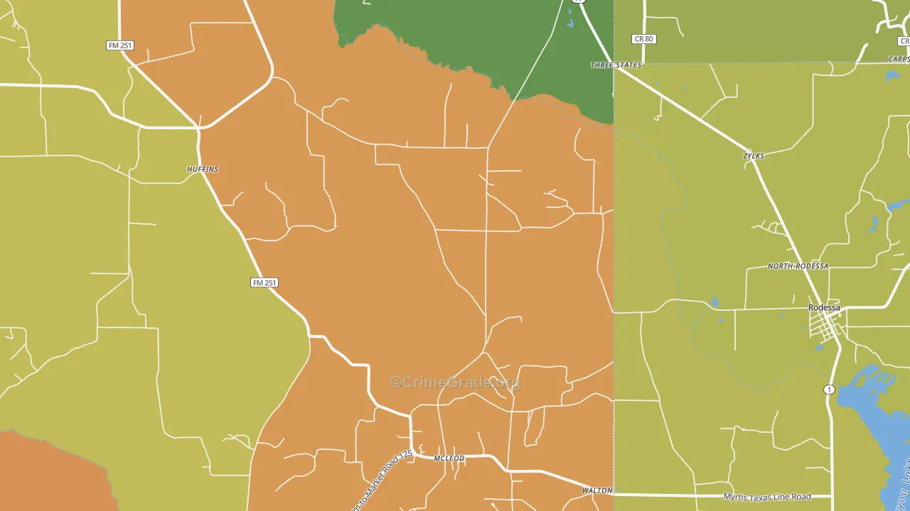 Bivins, TX Map of Vandalism Rates