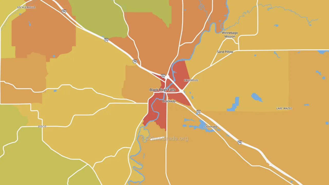 Black River Falls, WI Map of Vandalism Rates