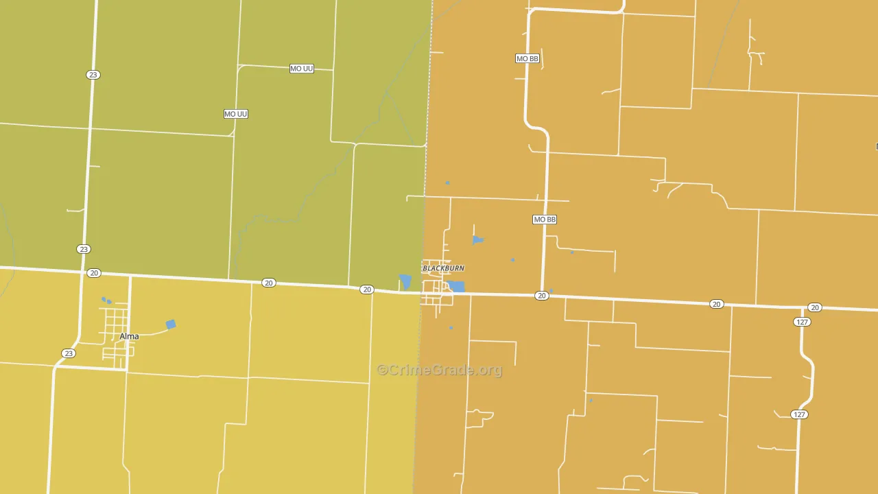 Blackburn, MO Map of Vandalism Rates