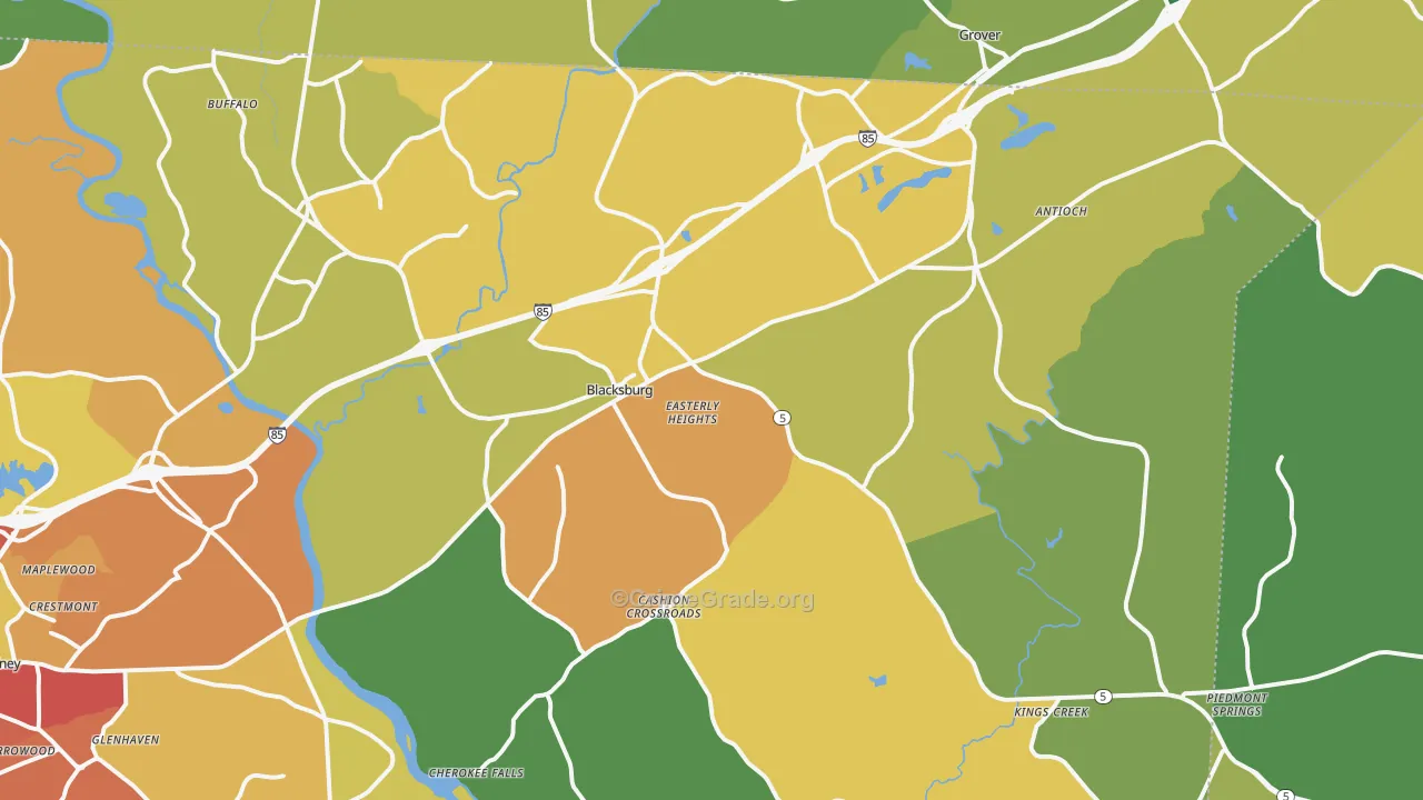 Blacksburg, SC Map of Vandalism Rates