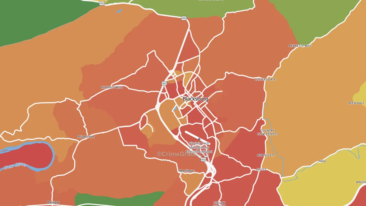 Blacksburg, VA Map of Vandalism Rates