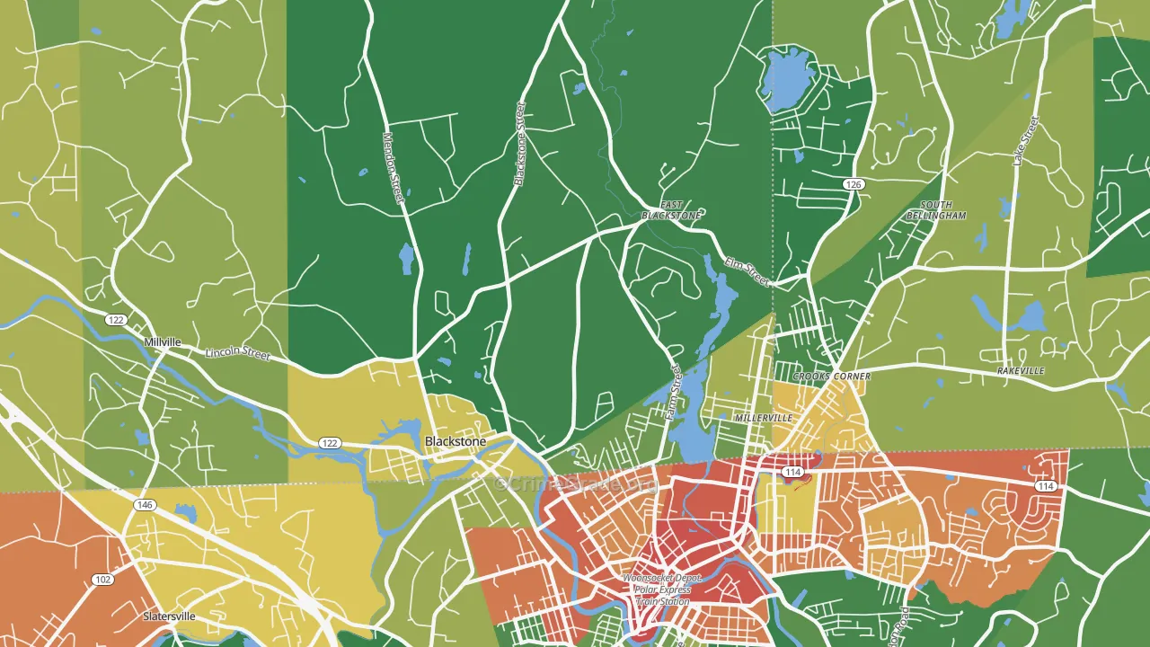 Blackstone, MA Map of Vandalism Rates