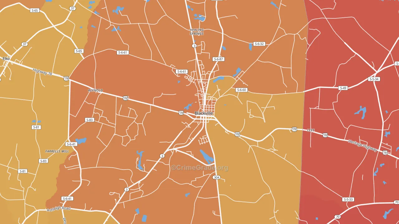 Blackville, SC Map of Vandalism Rates