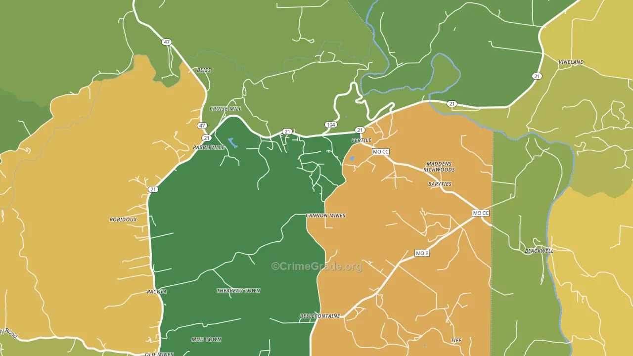 Blackwell, MO Map of Vandalism Rates
