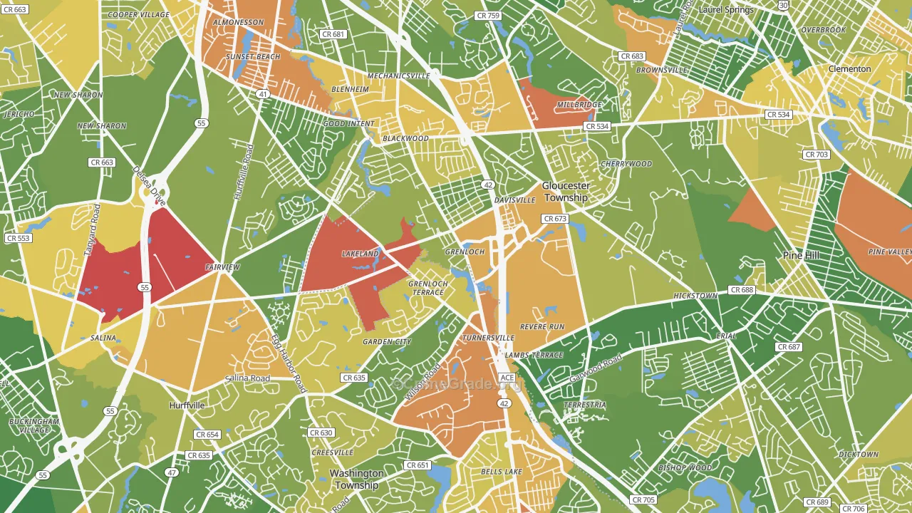 Blackwood, NJ Map of Vandalism Rates