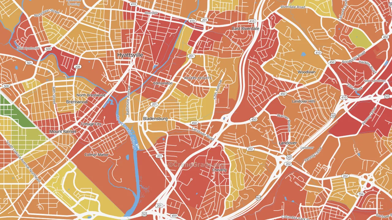 Bladensburg, MD Map of Vandalism Rates