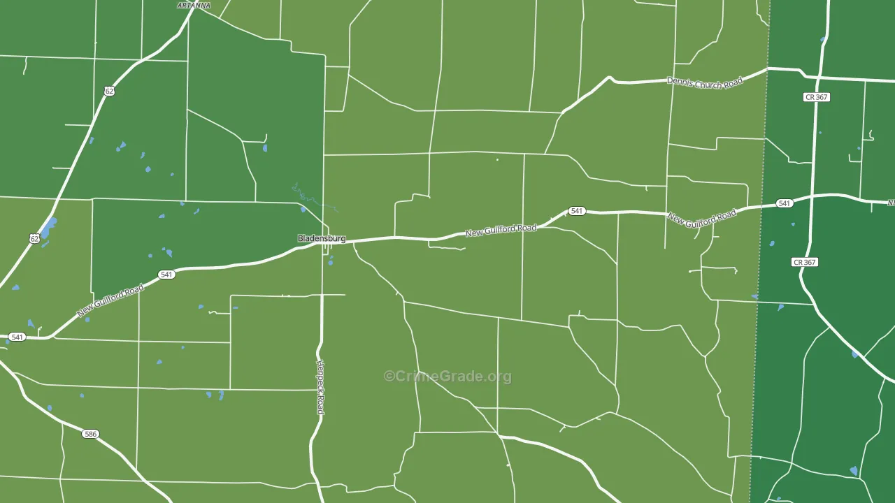 Bladensburg, OH Map of Vandalism Rates