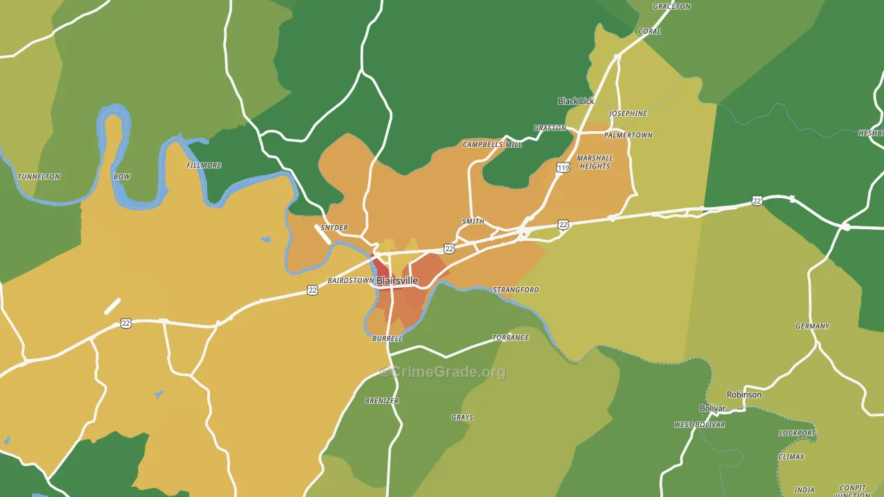 Blairsville, PA Map of Vandalism Rates