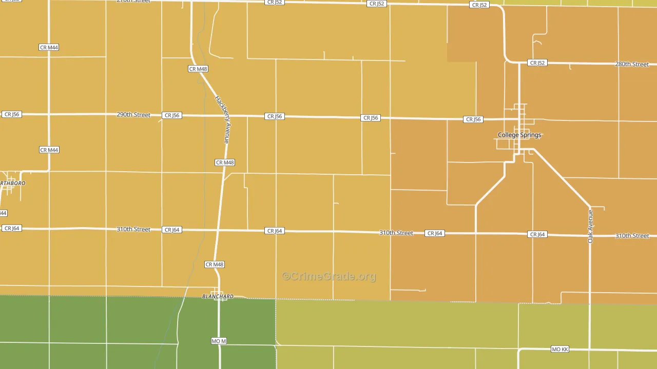 Blanchard, IA Map of Vandalism Rates