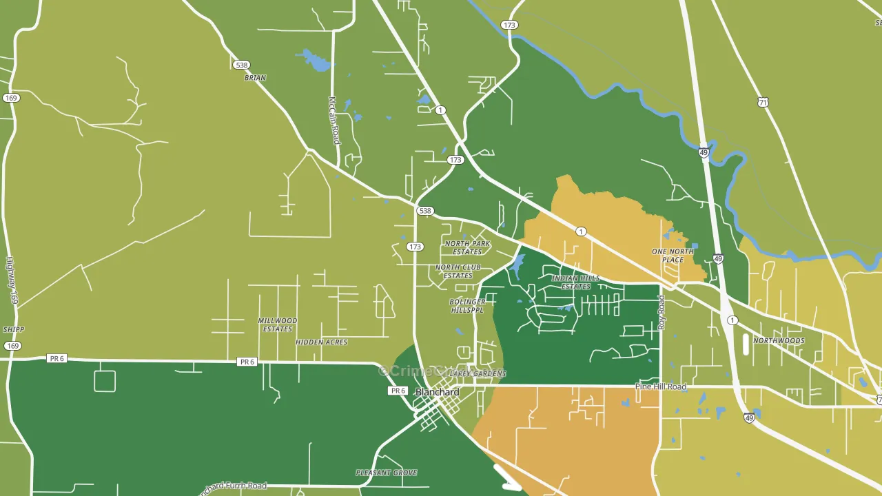 Blanchard, LA Map of Vandalism Rates