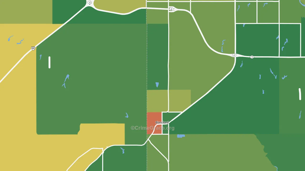 Blanchard, OK Map of Vandalism Rates