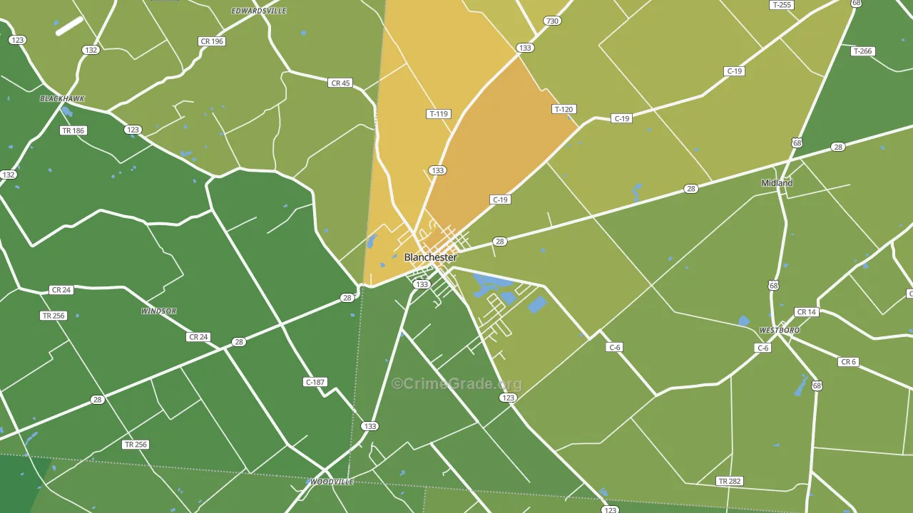 Blanchester, OH Map of Vandalism Rates