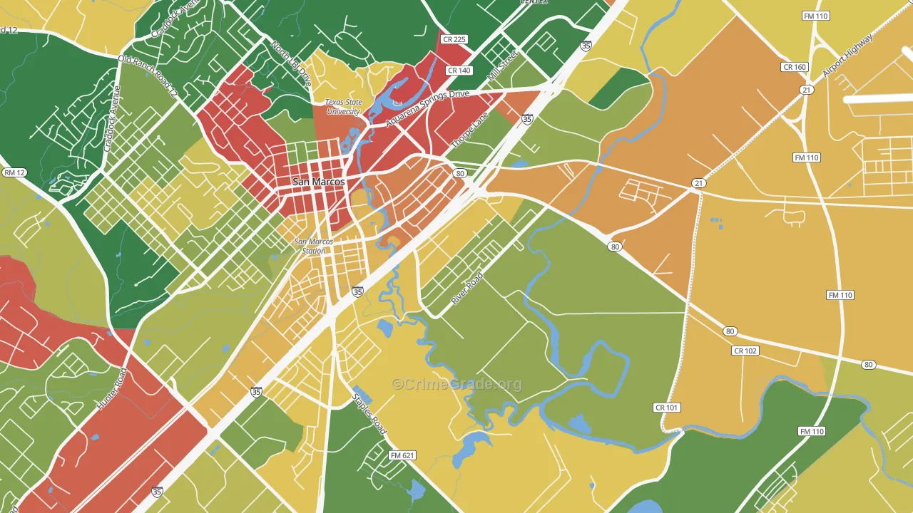 Blanco Gardens, San Marcos, TX Map of Vandalism Rates
