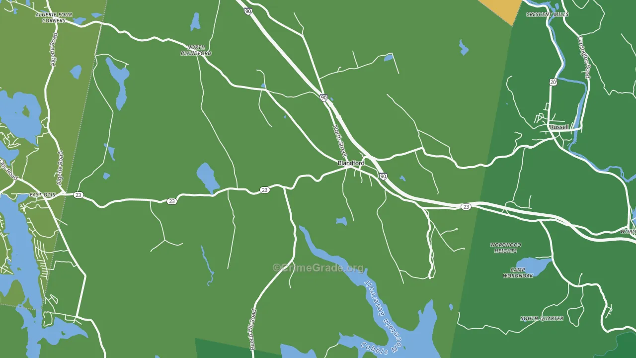 Blandford, MA Map of Vandalism Rates