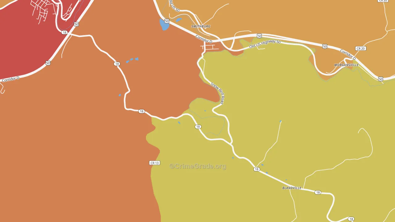 Blandville, WV Map of Vandalism Rates
