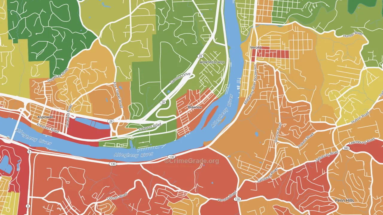 Blawnox, PA Map of Vandalism Rates