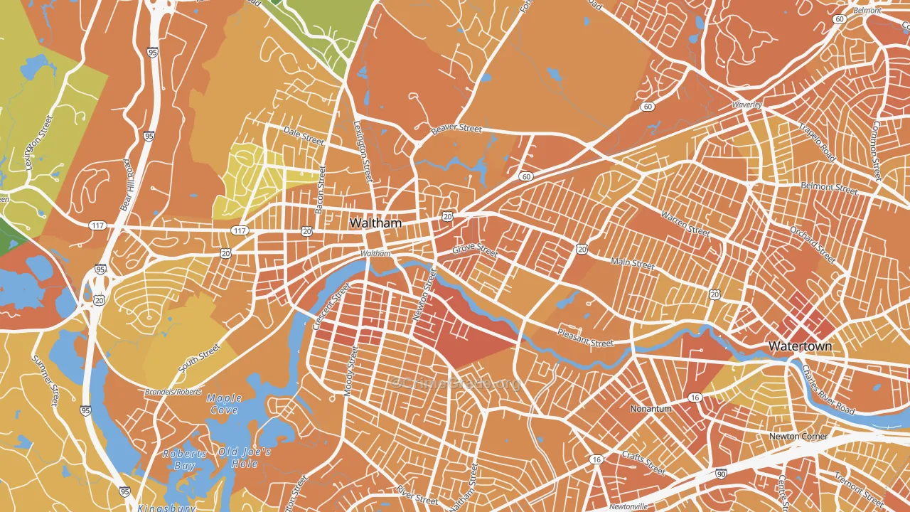 Bleachery, Waltham, MA Map of Vandalism Rates