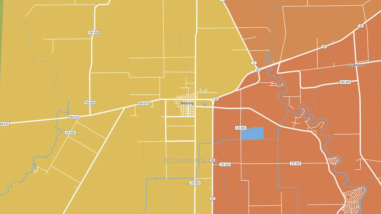 Blessing, TX Map of Vandalism Rates