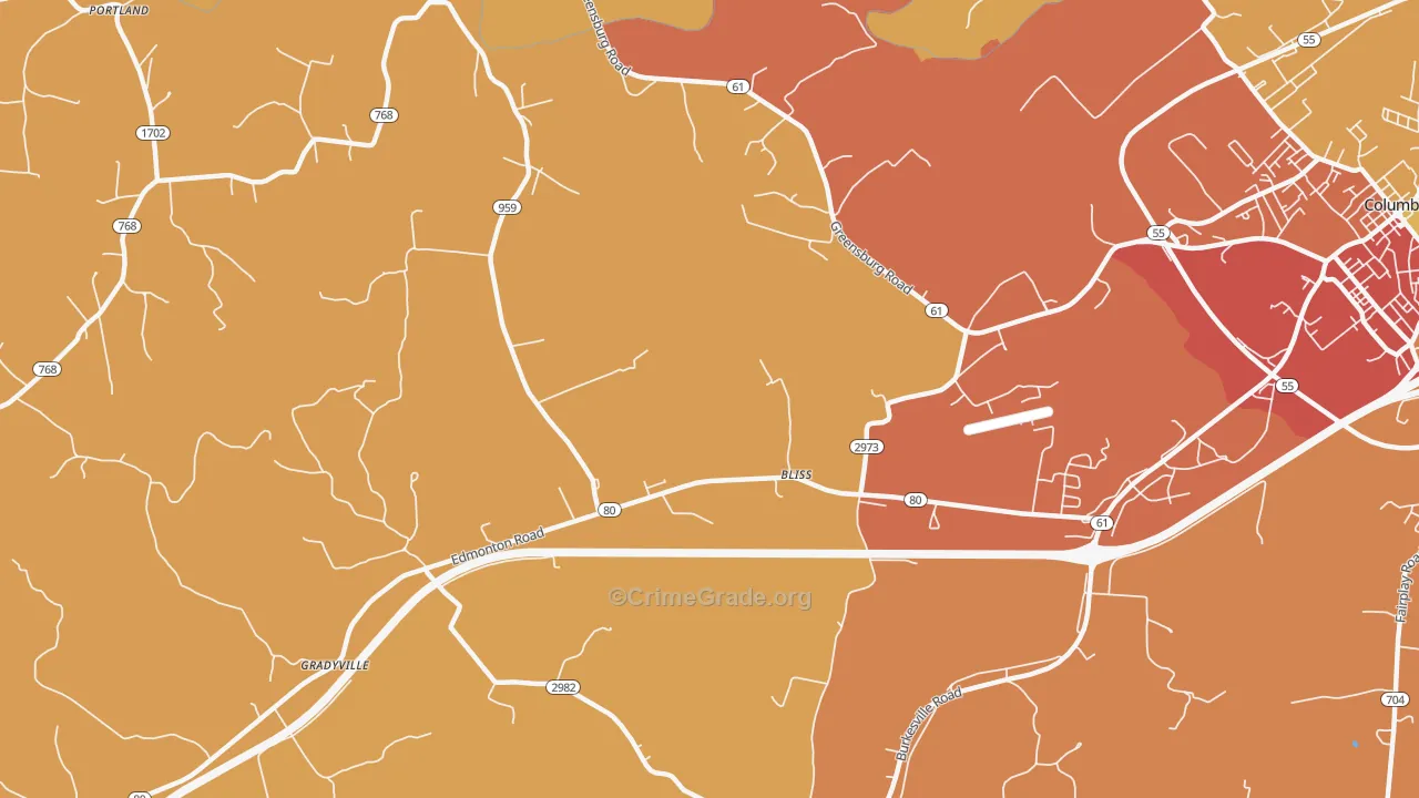 Bliss, KY Map of Vandalism Rates