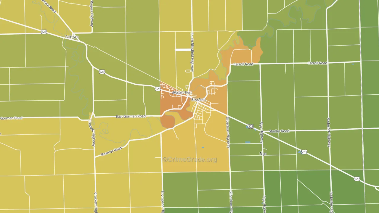Blissfield, MI Map of Vandalism Rates