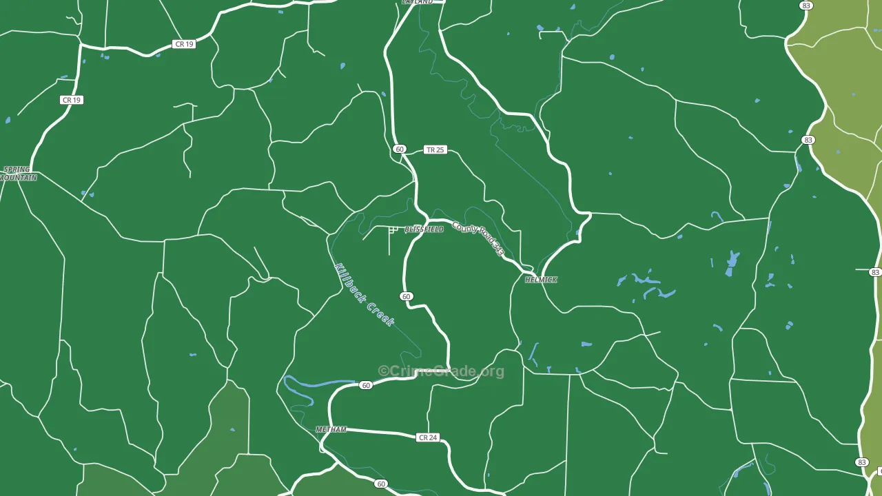 Blissfield, OH Map of Vandalism Rates