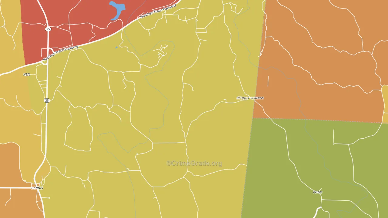 Bloody Springs, MS Map of Vandalism Rates