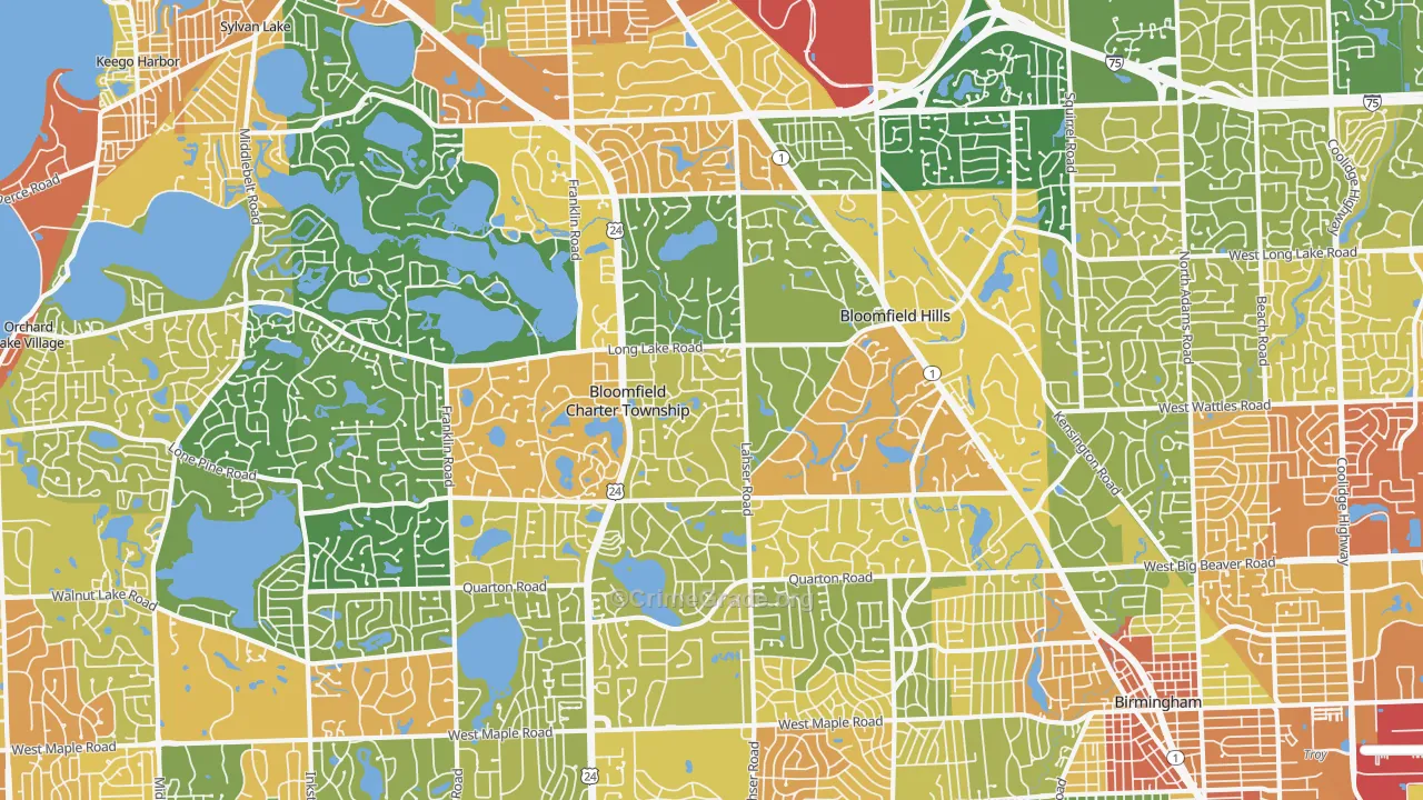 Bloomfield Hills, MI Map of Vandalism Rates