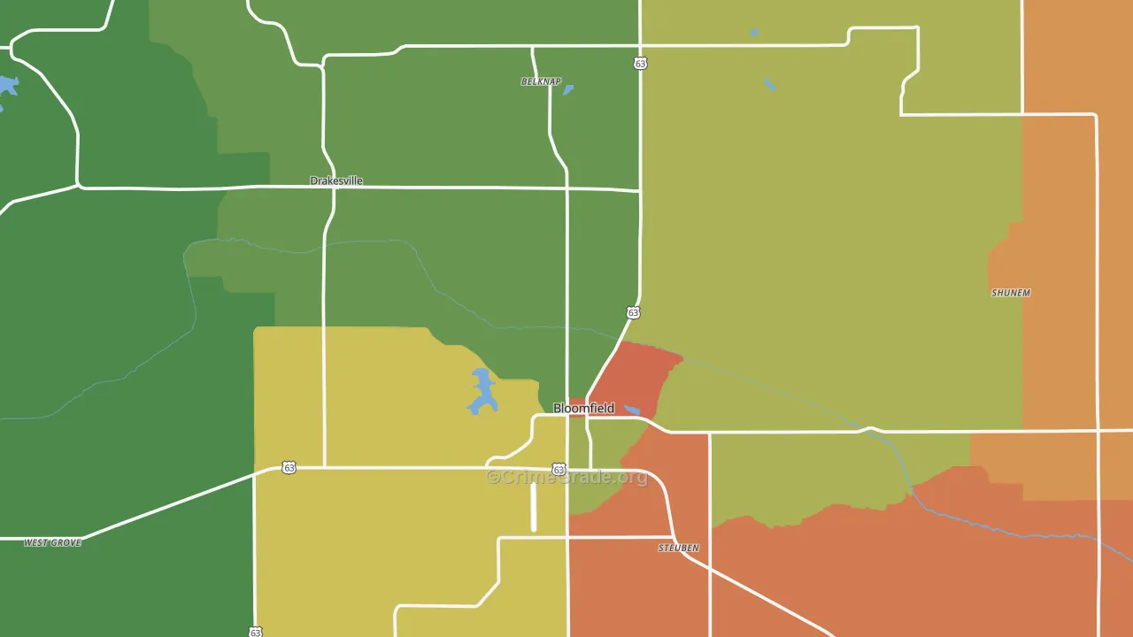 Bloomfield, IA Map of Vandalism Rates