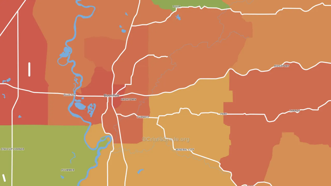 Bloomfield, IN Map of Vandalism Rates