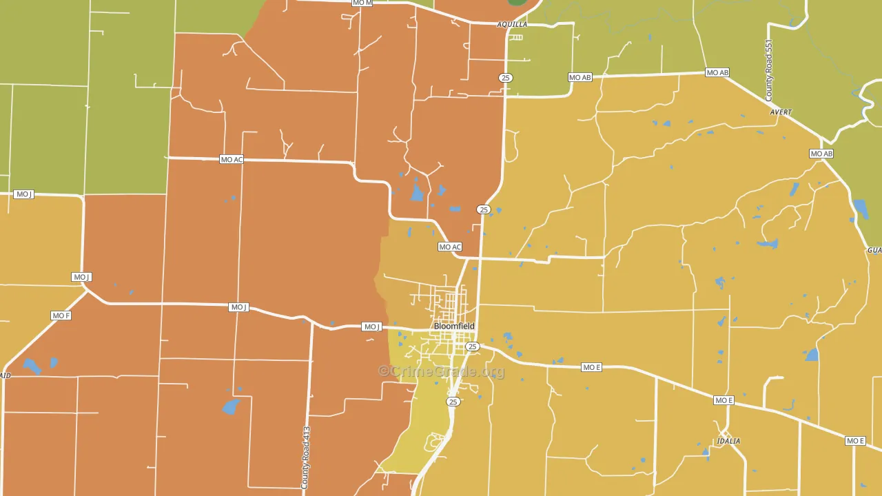 Bloomfield, MO Map of Vandalism Rates